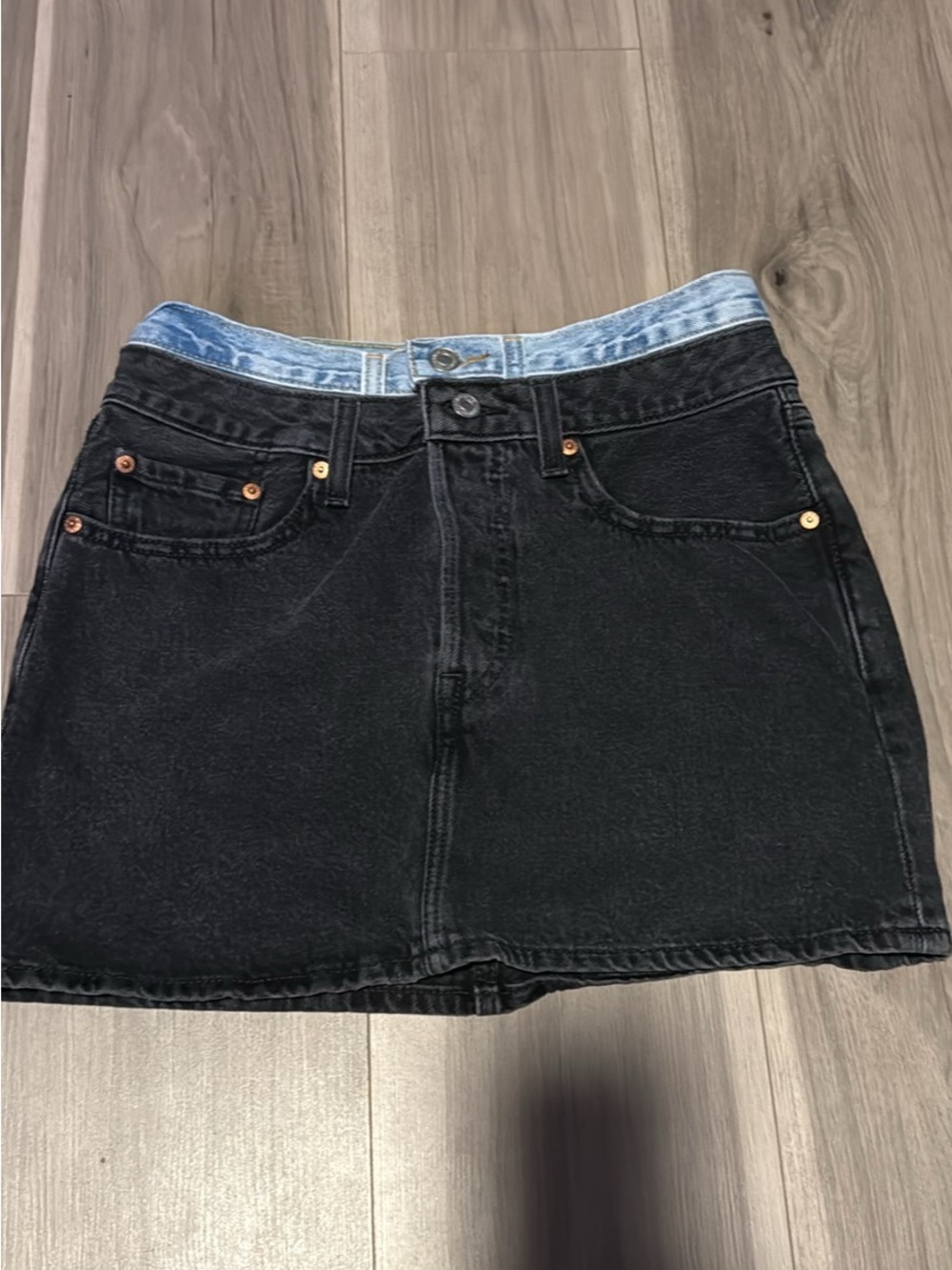 ICON Black Denim Levi’s Skirt with Light Blue Waistband